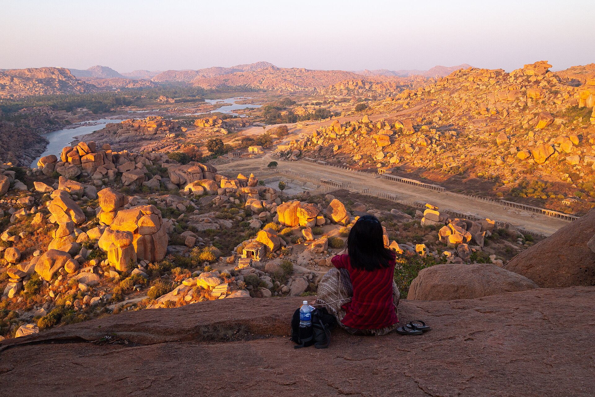 Granite boulders and the Tungabhadra River seen from Matanga Hill in Hampi