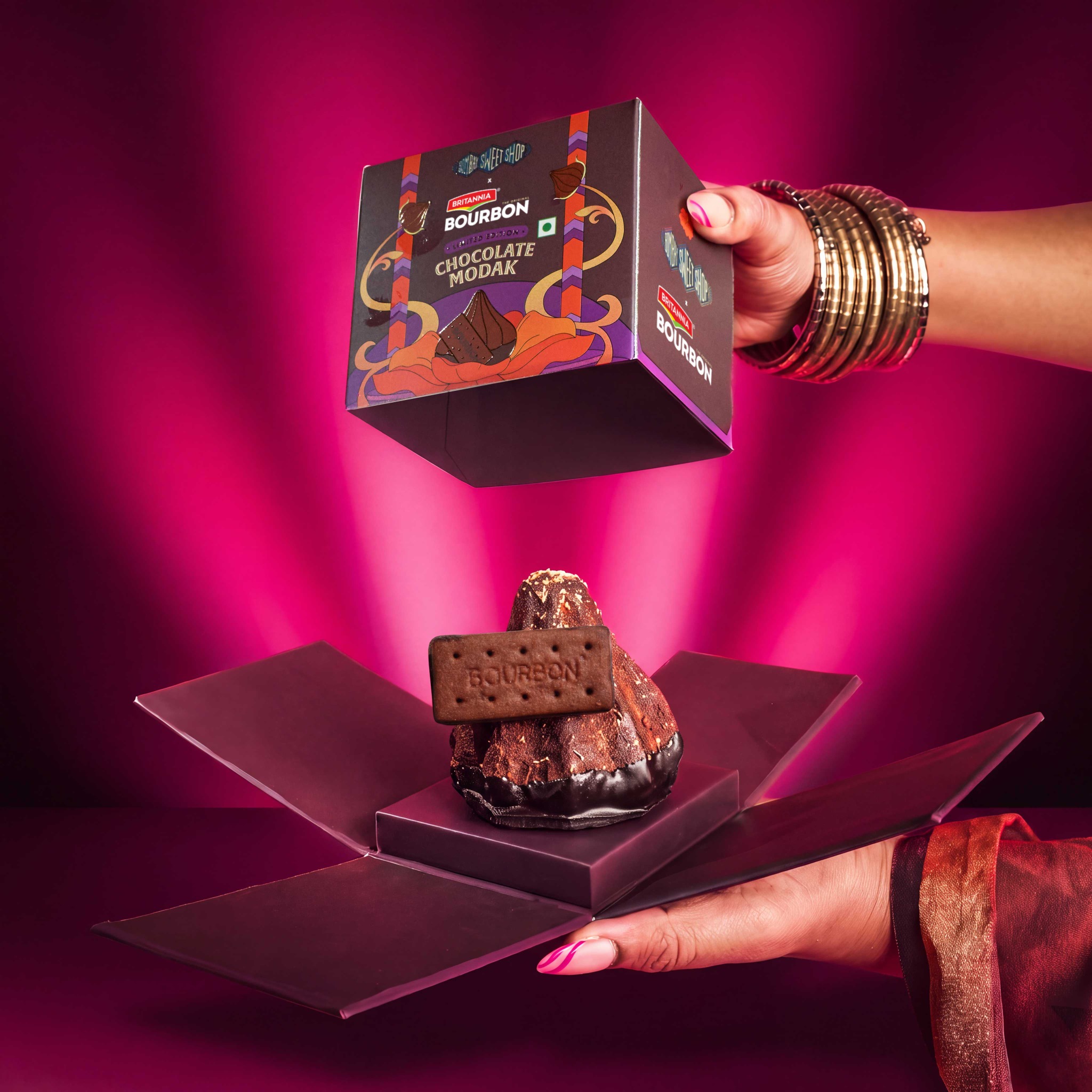 Britannia Bourbon Chocolate Modak being unboxed for Ganesh Chaturthi 2026