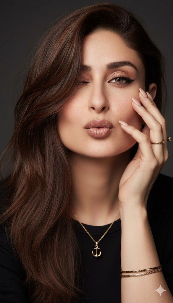 Kareena Kapoor Khan wearing a black top and anchor necklace