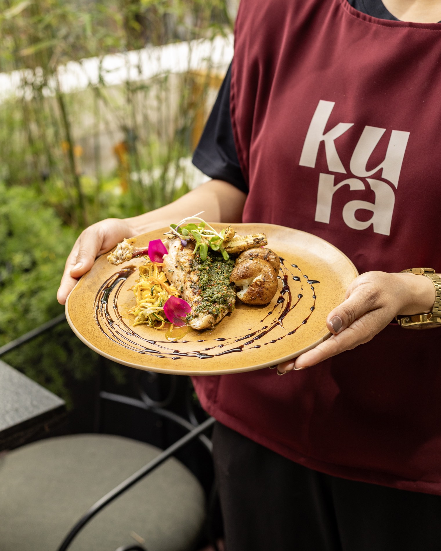 Grilled chicken with chimichurri at Kura, Indiranagar