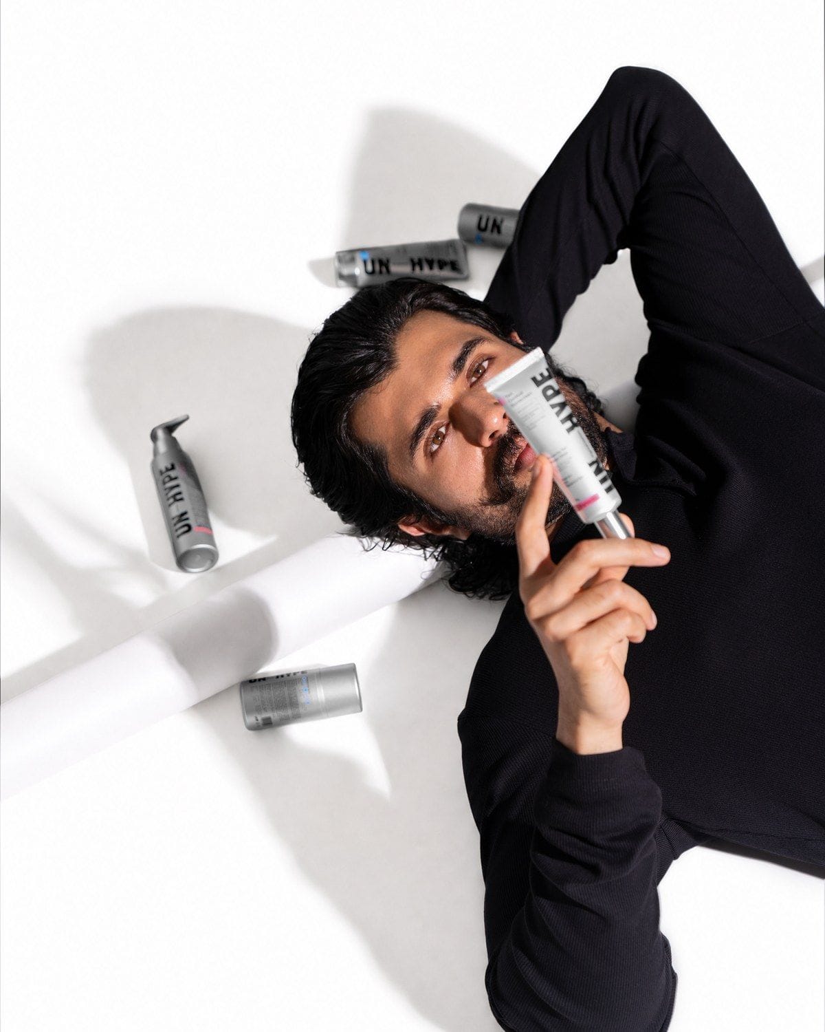 Vijay Deverakonda with Unhype skincare products