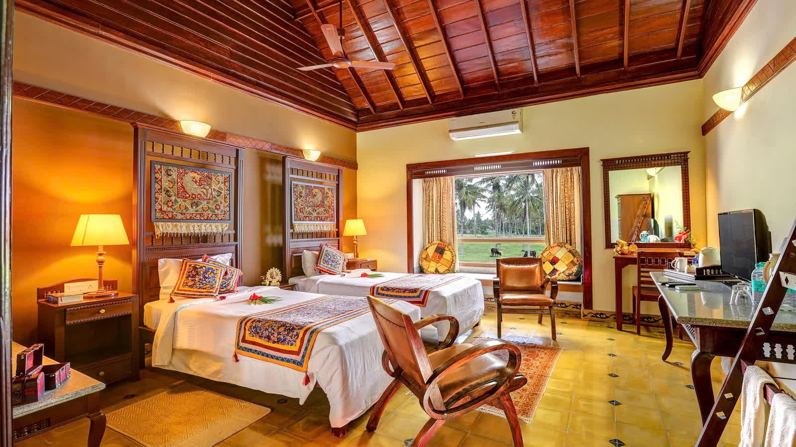 Heritage-style room at Hoysala Village Resort, Hassan